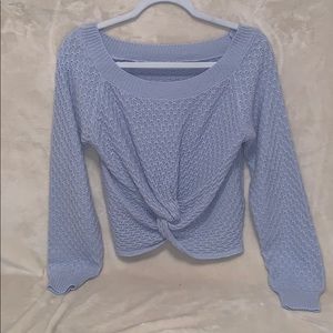 twisted front blue cropped sweater.